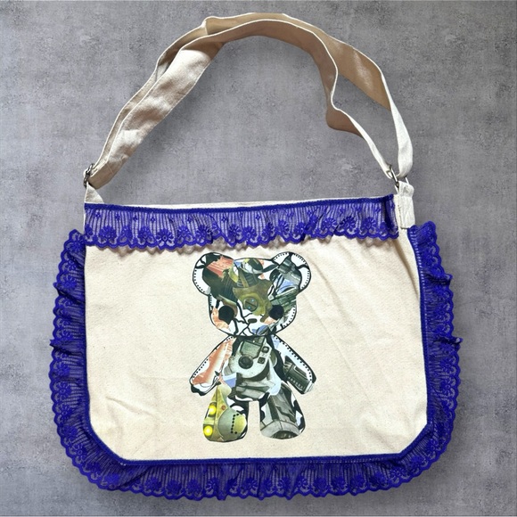 Custom cream and purple tote bag - Picture 2 of 15